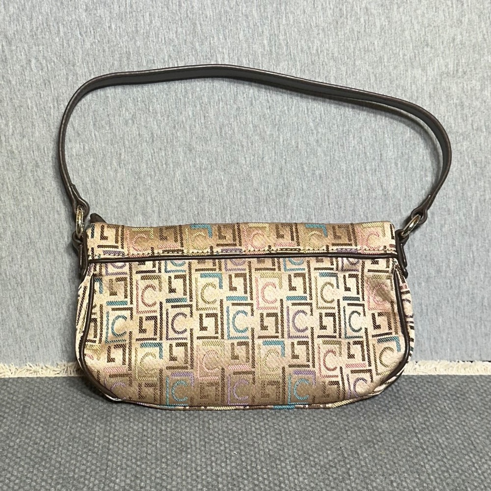 Liz Claiborne Y2K Monogram Jacquard Shoulder Bag Brown Multi Logo Baguette Purse - Picture 2 of 7